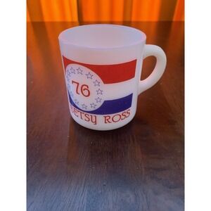 Vintage Milk Glass Bicentennial Coffee Mug USA 1776 1976 Betsy Ross Flag